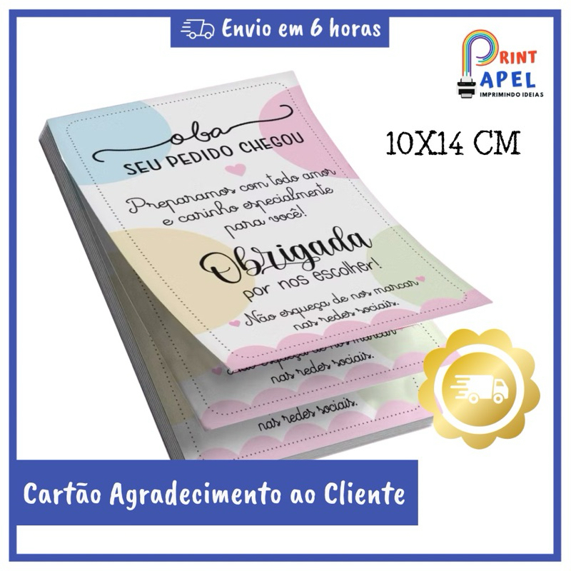 Cartão de Agradecimento ao Cliente 10X14cm | Folheto para Loja e Empresa | Envio Imediato | Embalagem