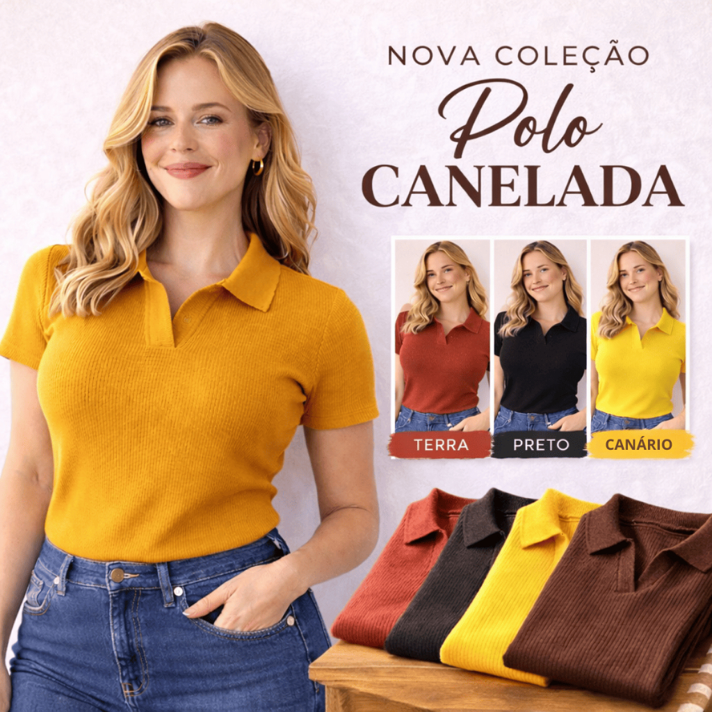 Blusa Polo Feminina Ribana Canelada Fina Manga Curta Ajustada Confortável Casual Elegante P M G