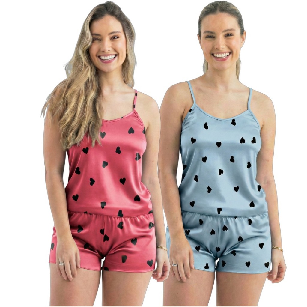 Kit 4 Peças Conjuntos Pijamas Baby Doll Short Doll Feminina Sem Bojo Conjunto Pijama Estampas Variadas