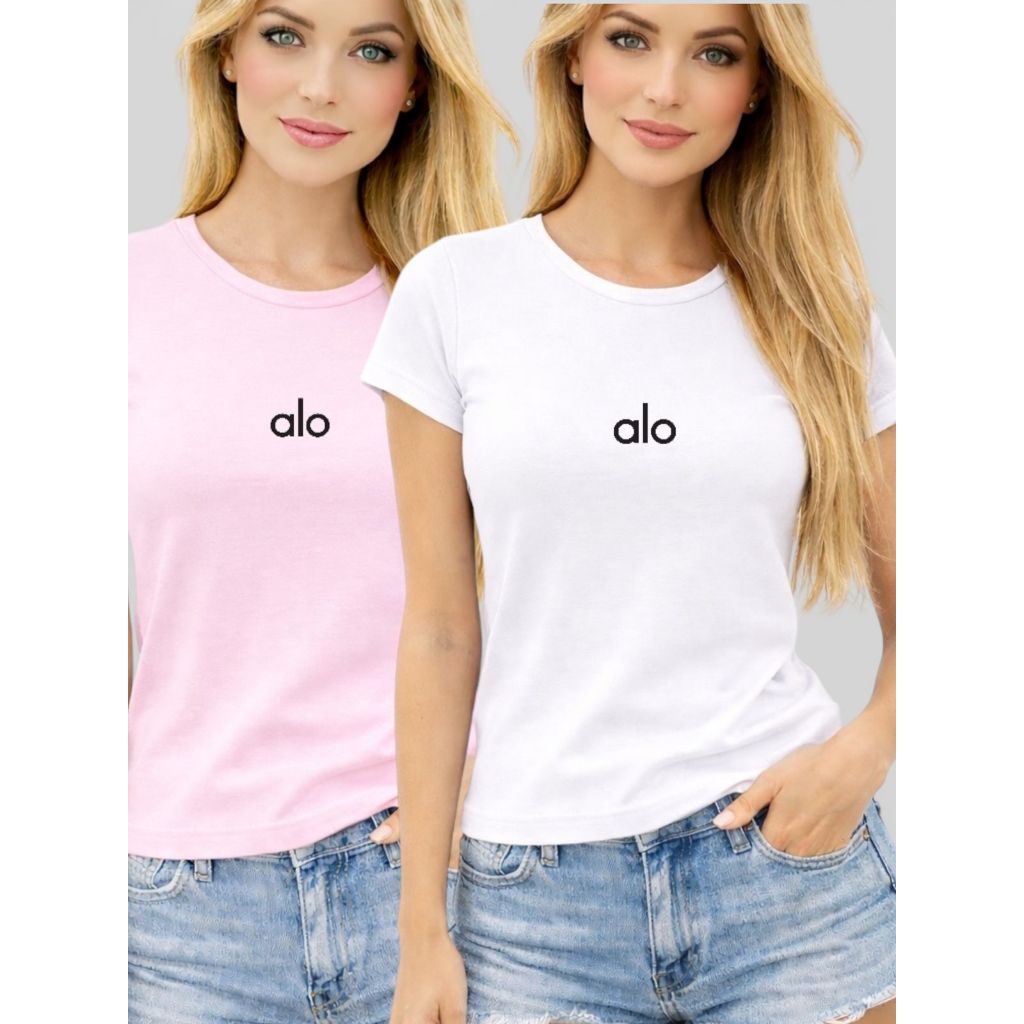 Kit 2 Baby Look Feminina Algodão Tecido 100% Algodão Malha Premium Yoga
