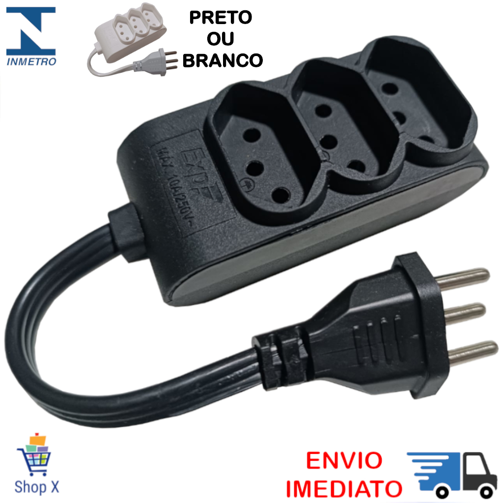 Mini Extensão Multiplicadora de Tomadas Bivolt Adaptador de Tomadas 3 pinos Benjamin