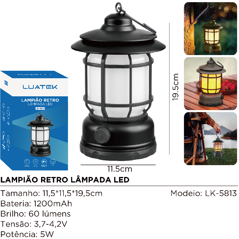Lâmpada De Emergência Com LED Portátil Recarregável Lanterna Iluminacao Retrô Ajustável Para Acampamento/Ambiente