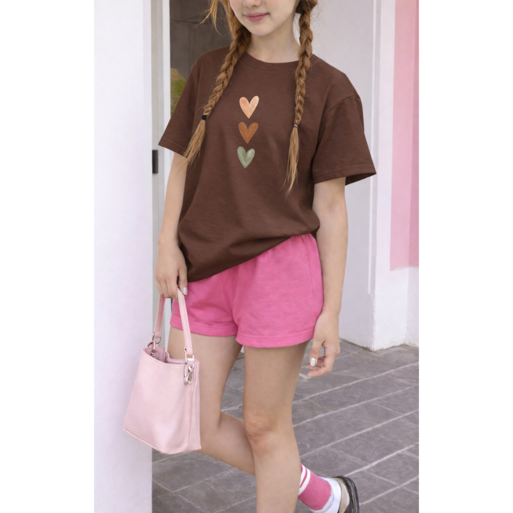 Camiseta Feminina Infantil Criança Algodão Corações Blusinha Lindinha Menina Macio Leve Confotavel