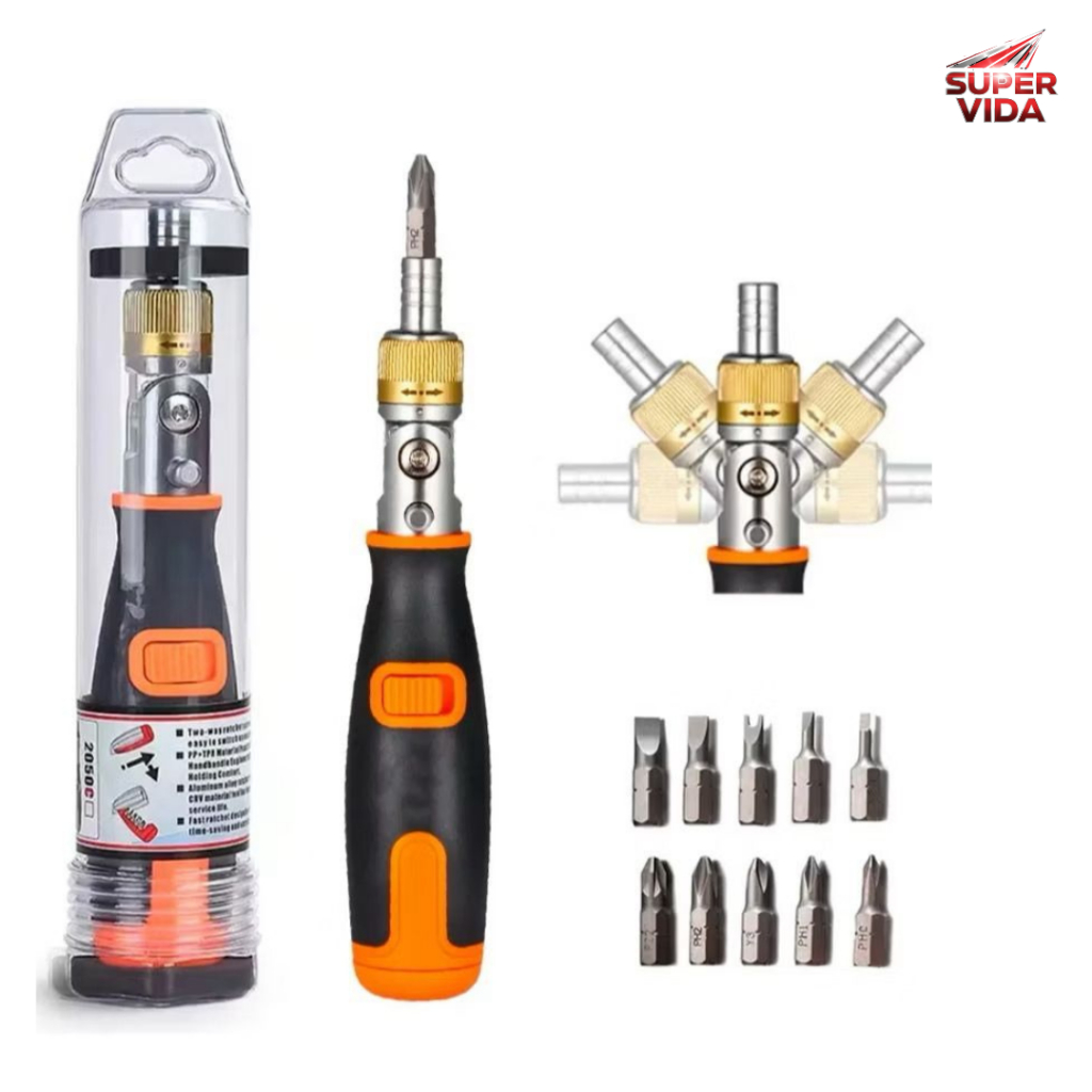 Kit Chaves Catraca 1/4 12 Pçs Bits Fenda Philips Torx Soquete Multifuncional  5.0