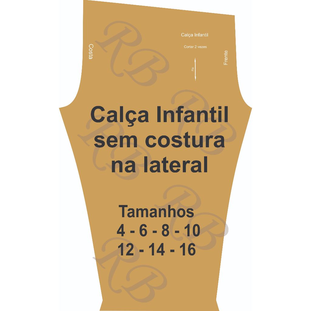 Molde de calça infantil, modelagem de calça infantil sem costura na lateral em papel semi kraft