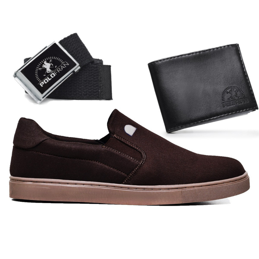 Sapatênis Masculino Café Marrom Elegante Ideal Para Trabalho e Passeio + Carteira + Cinto