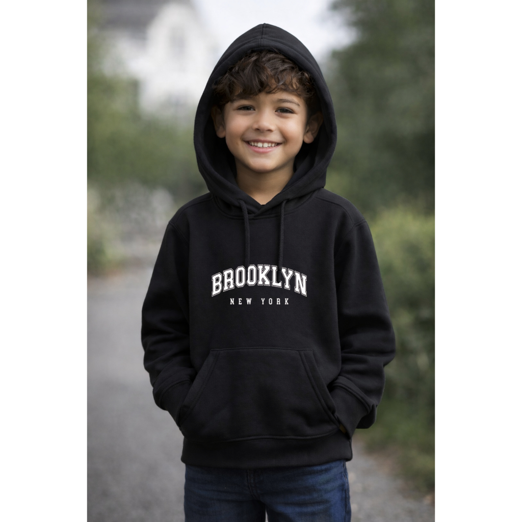 Moletom Infantil Canguru Com Capuz Brooklyn Casual Inverno Várias Cores