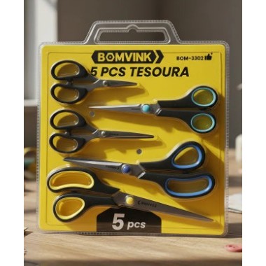 Tesouras Bomvink Preto- Kit com 5 Tesouras
