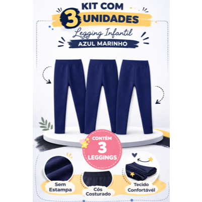 Legging Infantil Térmica  Kit 3 Peças Azul Marinho