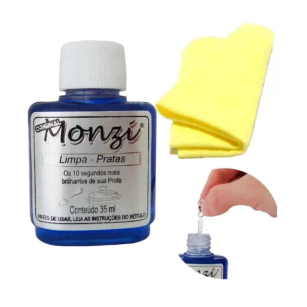 Kit 1 Monzi 35 Ml Limpa Prata 1 Flanela Magica Original 925
