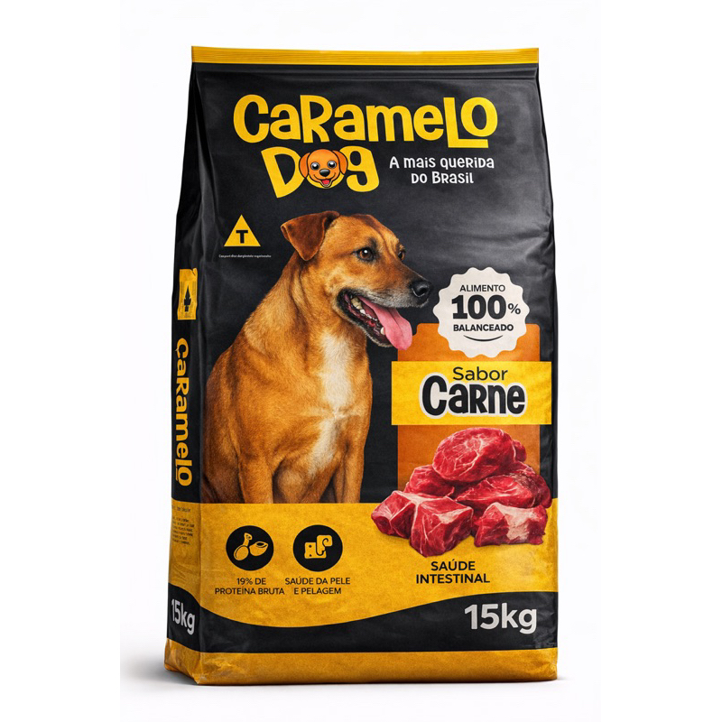 Ração Caramelo 15kg Carne para Cães Adultos Sem Corante com Ômega 3 e 6