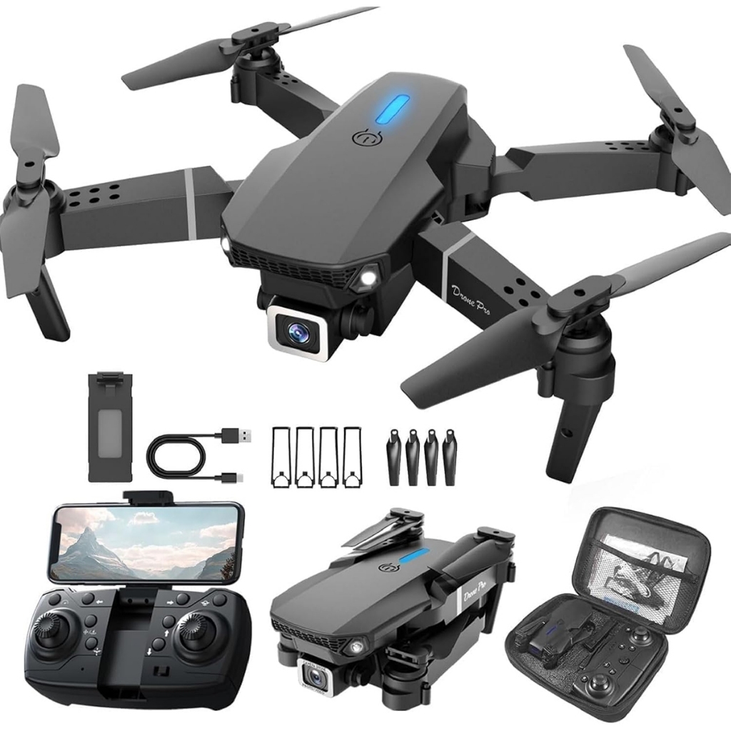 Drone dobrável com 4 baterias para fotografia aérea, equipado com câmeras duplas HD e controle remoto