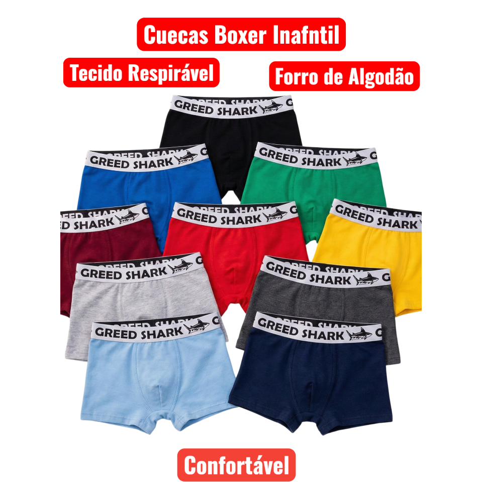 Pacote com Cuecas Infantil Box Boxer com Forro de Algodão Microfibras Premium