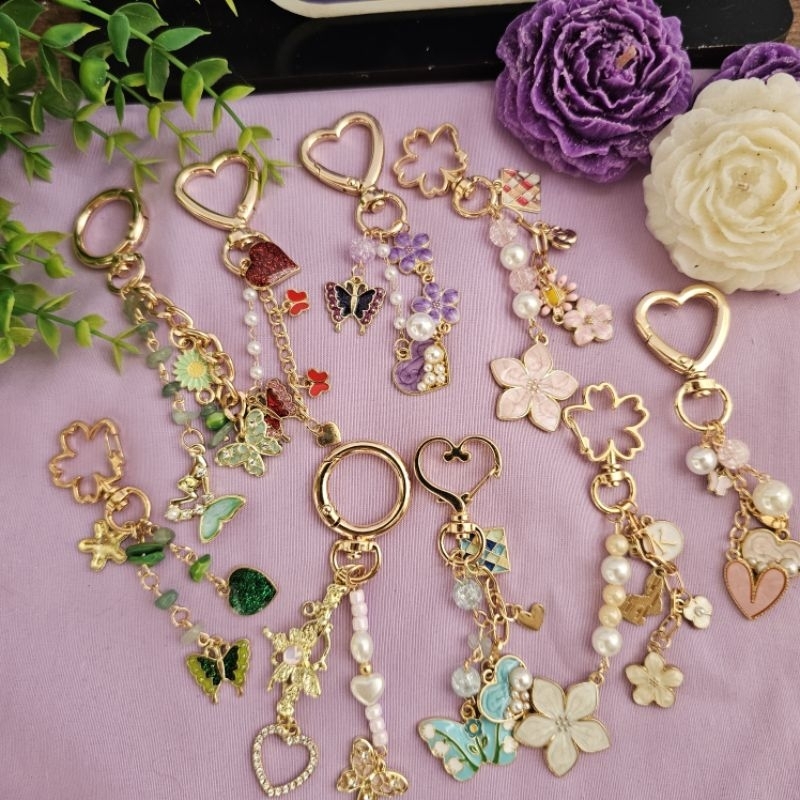 Charme Chaveiro kindle bolsa enfeite decoração rosa borboleta flor suporte coração verde lilás