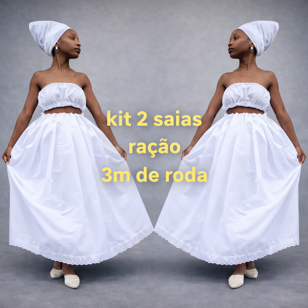 KIT COM 2 PEÇAS SAIA DE RAÇÃO BRANCA ROUPA DE RAÇÃO E OBRIGAÇÃO UMBANDA E CANDOMBLE