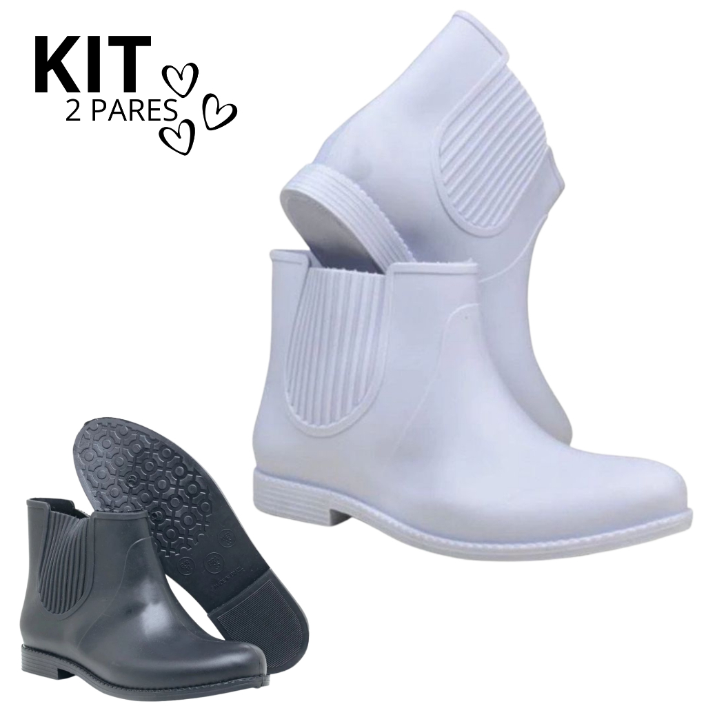 Kit Feminina Bota Limpeza Borracha Impermeável