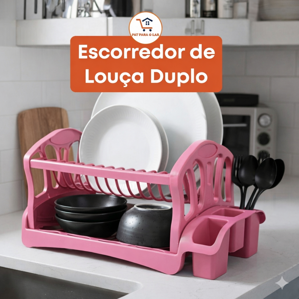 Escorredor e Organizador Duplo Louça Secador Pratos Pia Cozinha Compacto Prático Durável