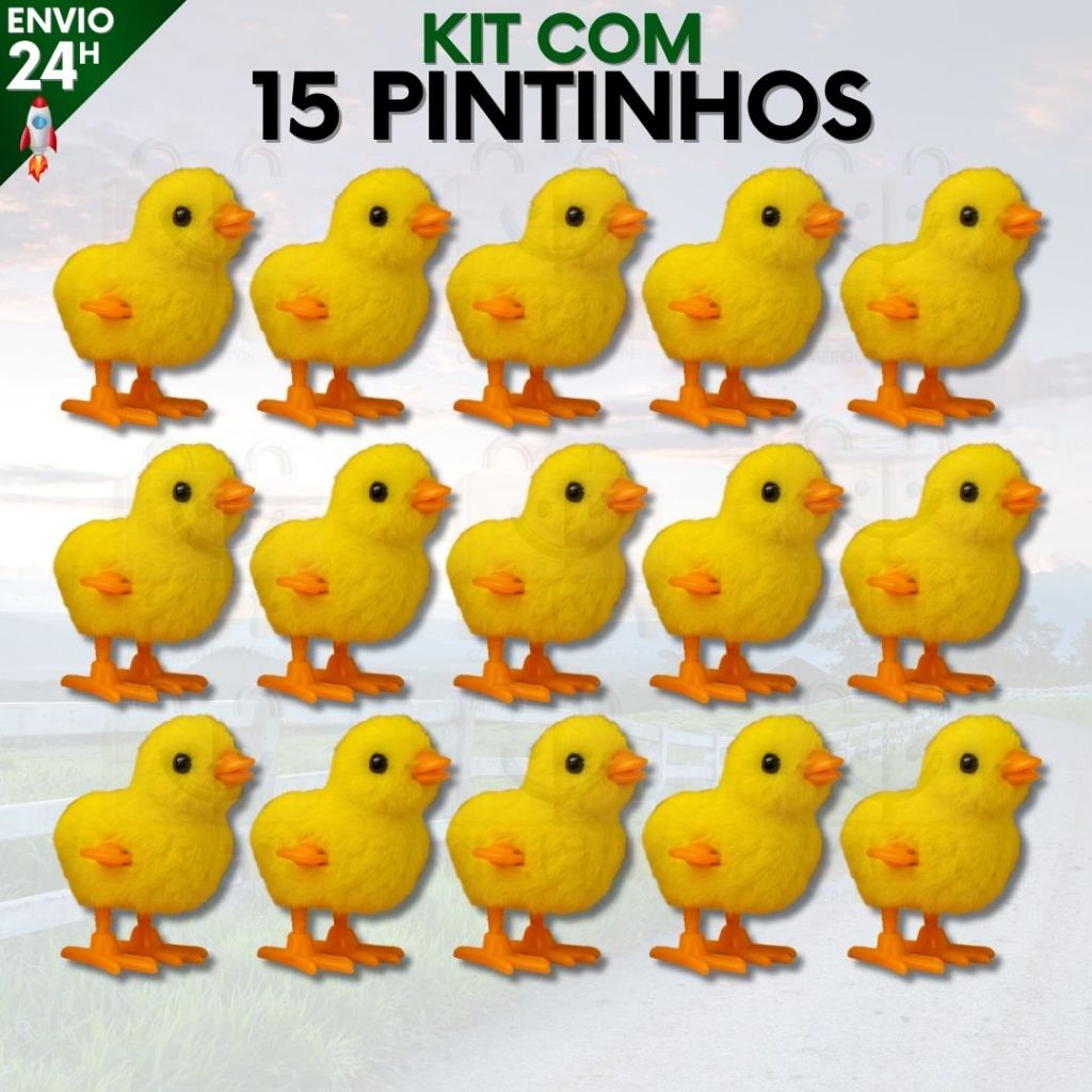 Kit 15 Pintinho Amarelinho com Corda Brinquedo Infantil de Pelúcia Colorido
