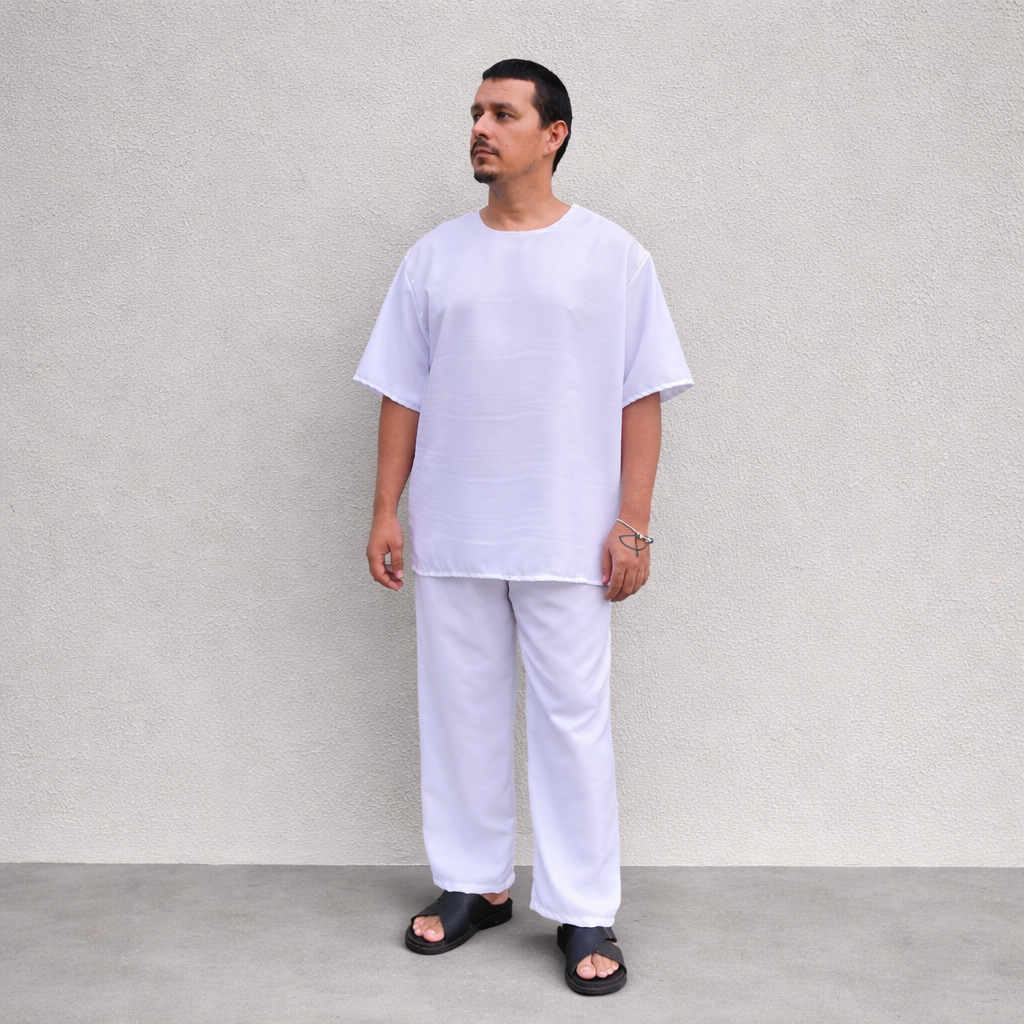 CONJUNTO RAÇAO MASCULINO OXFORD BRANCO CAMISU CALÇA ROUPAA RAÇÃO MASCULINO