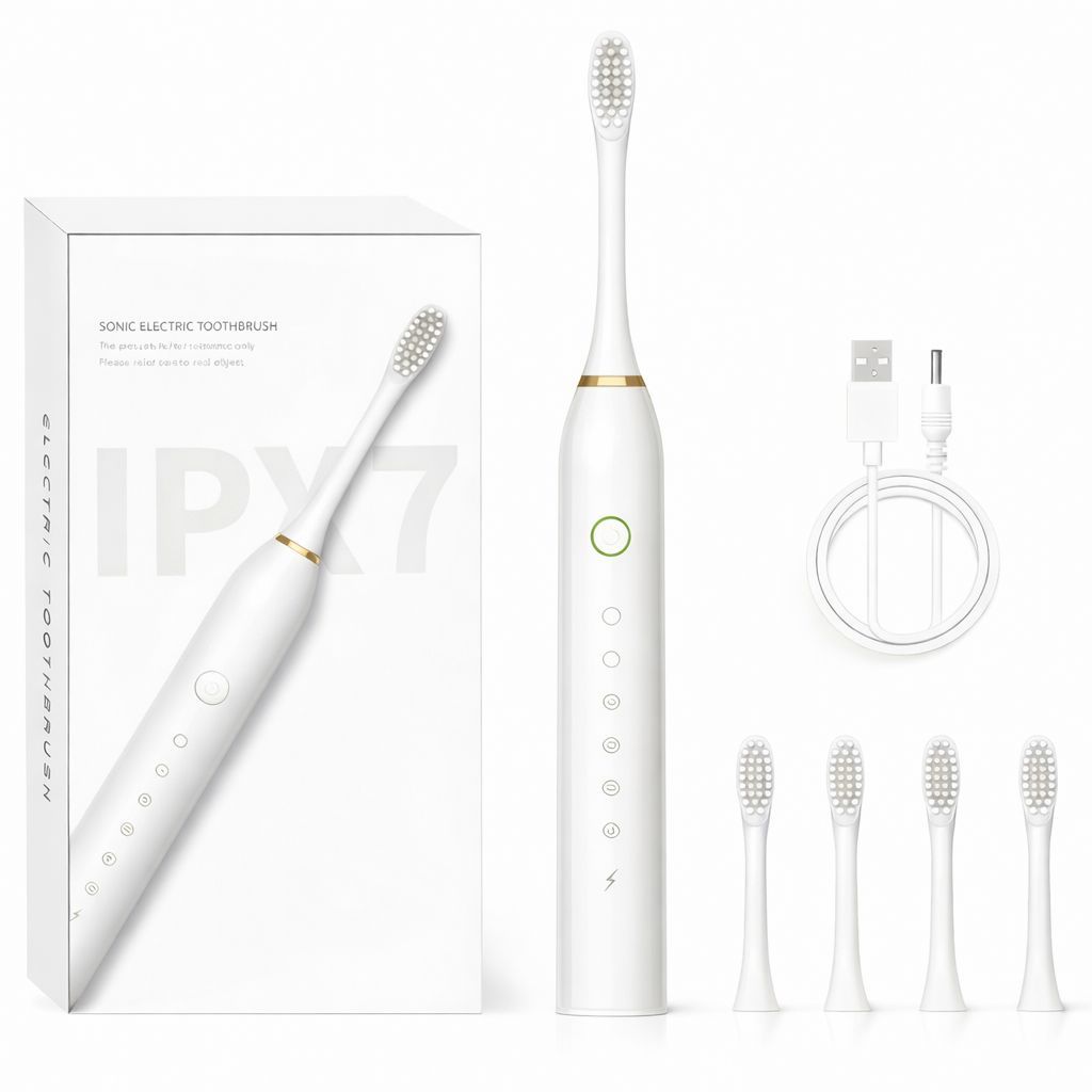 Escova de Dentes Elétrica Sônica Recarregável IPX7 à Prova D’Água USB Profissional 4 Dentes  Escovas