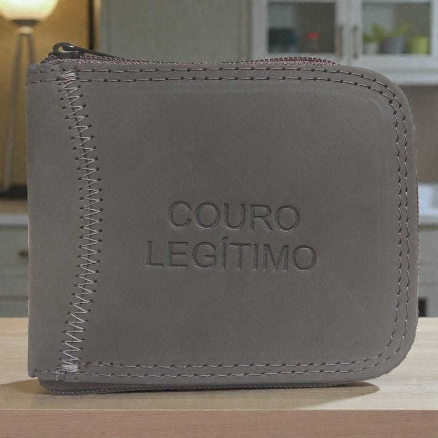CARTEIRA MASCULINA DE ZÍPER EM COURO BOVINO DA COR CAFÉ