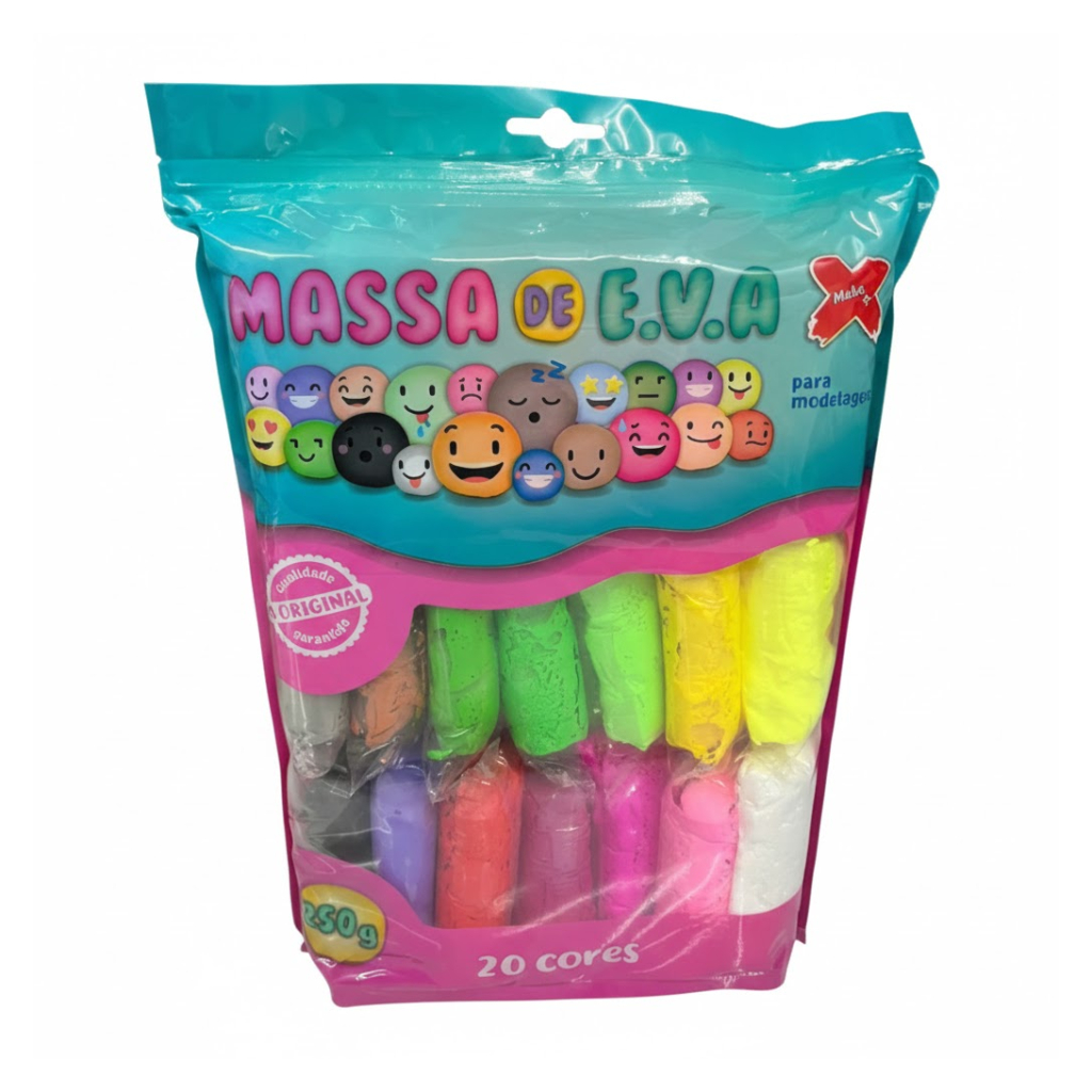 Massa Eva Biscuit  Make+ 20 Cores 250g Sortida Infantil Modelagem Artesanato Diversão Criatividade