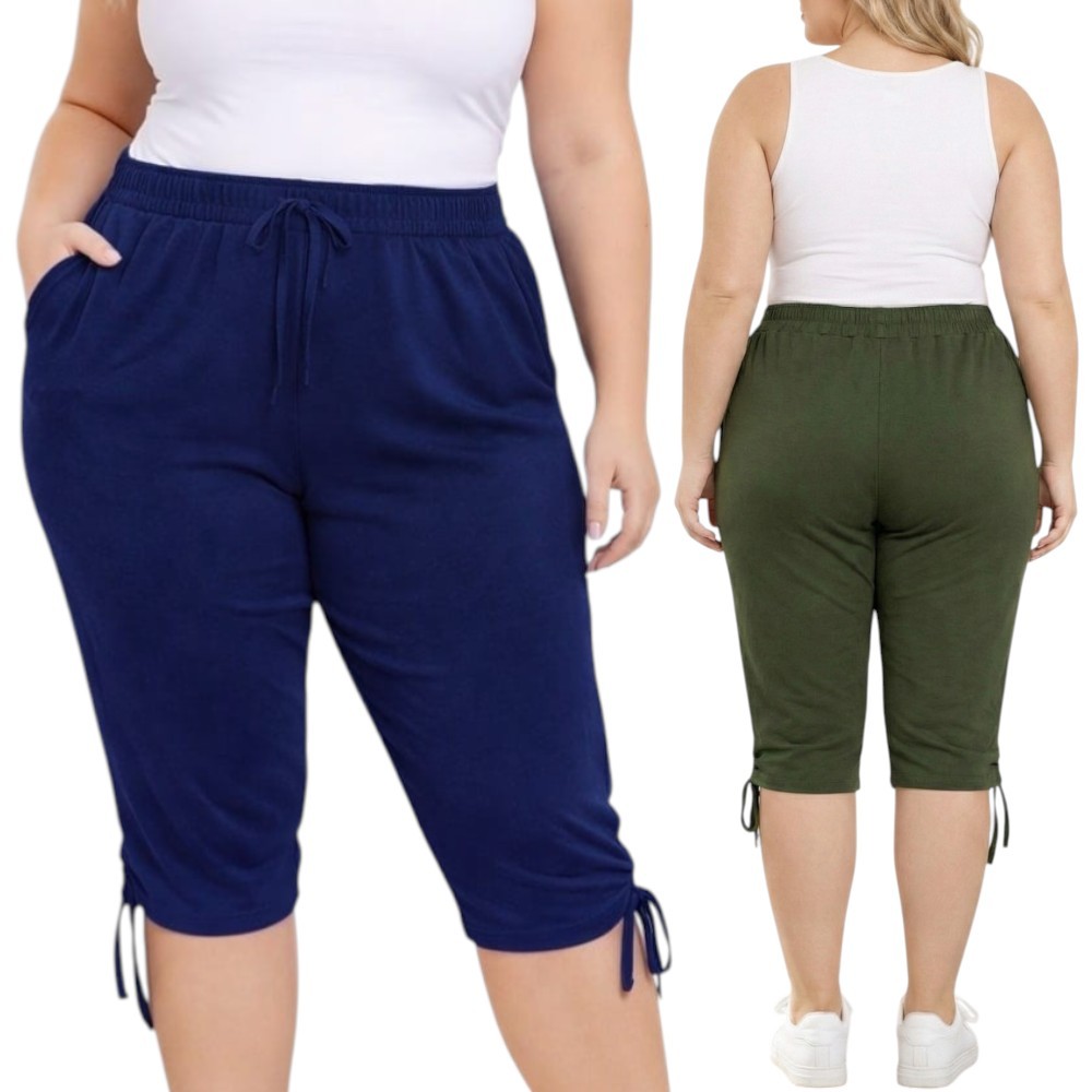 Capri Plus Size Viscolycra Bermuda Feminina Skinny Com Bolsos