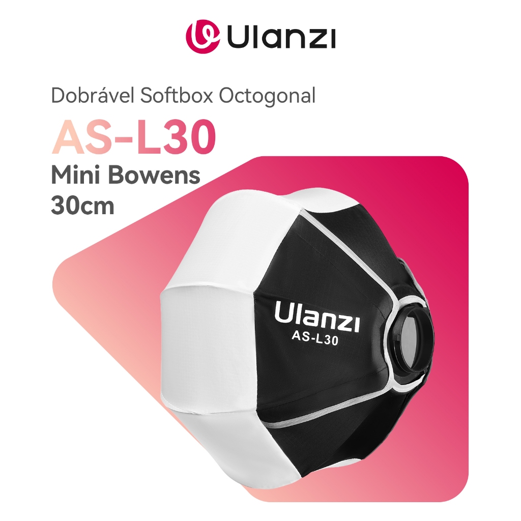 ULANZI AS-L30 Dobrável Softbox Octogonal Mini Bowens 30cm– Difusor Soft Light e Bola Suavizadora Portátil