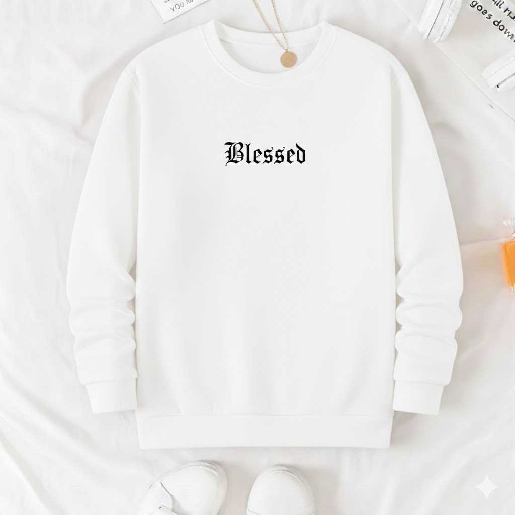 POLAR BEAR Moletom Careca Casual Confortavel Ideal Para O Inverno Estampado Blessed