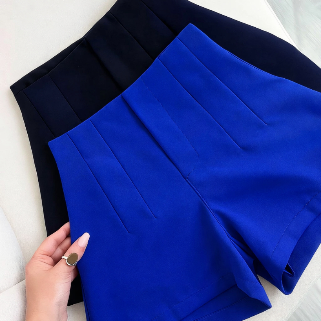 Kit Short Alfaiataria Social Cintura Alta Com Zíper Lateral