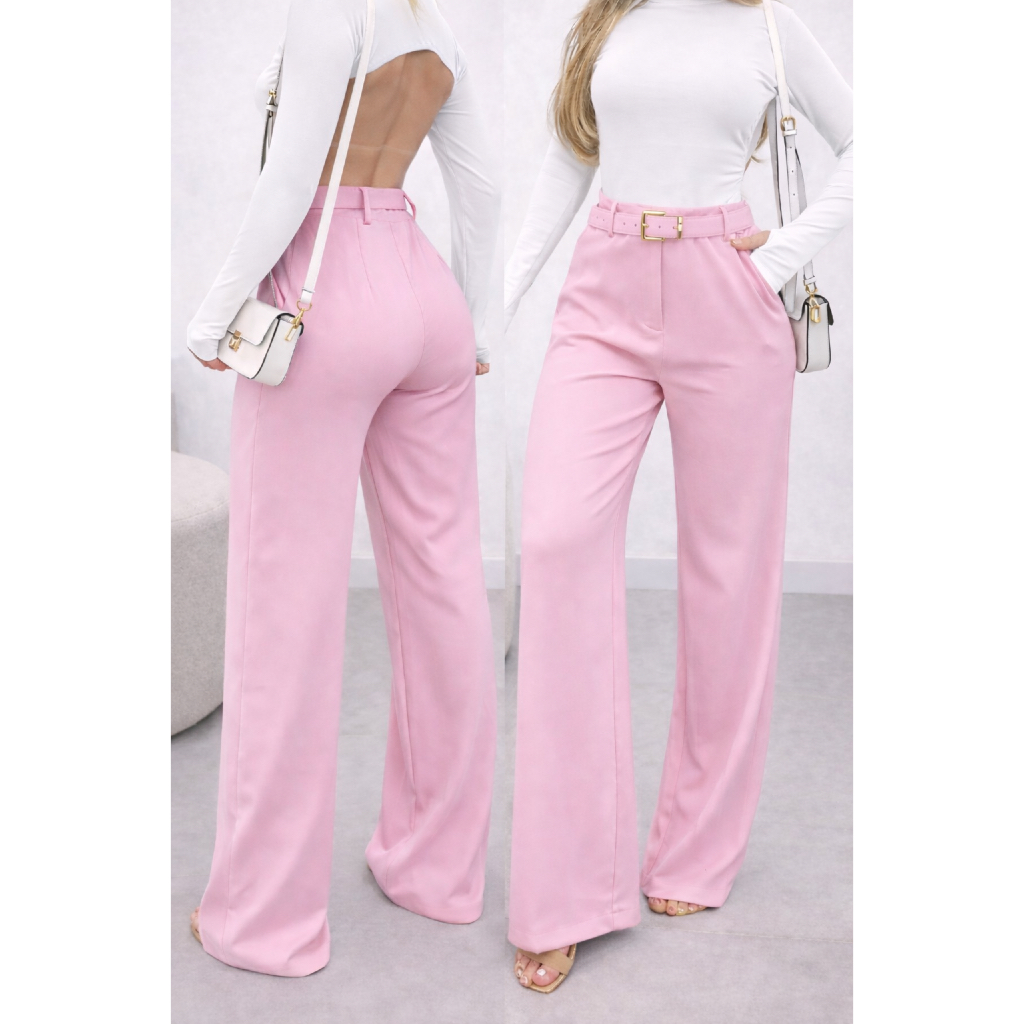 Calça Pantalona Feminino Alfaiataria Premium Com Cinto