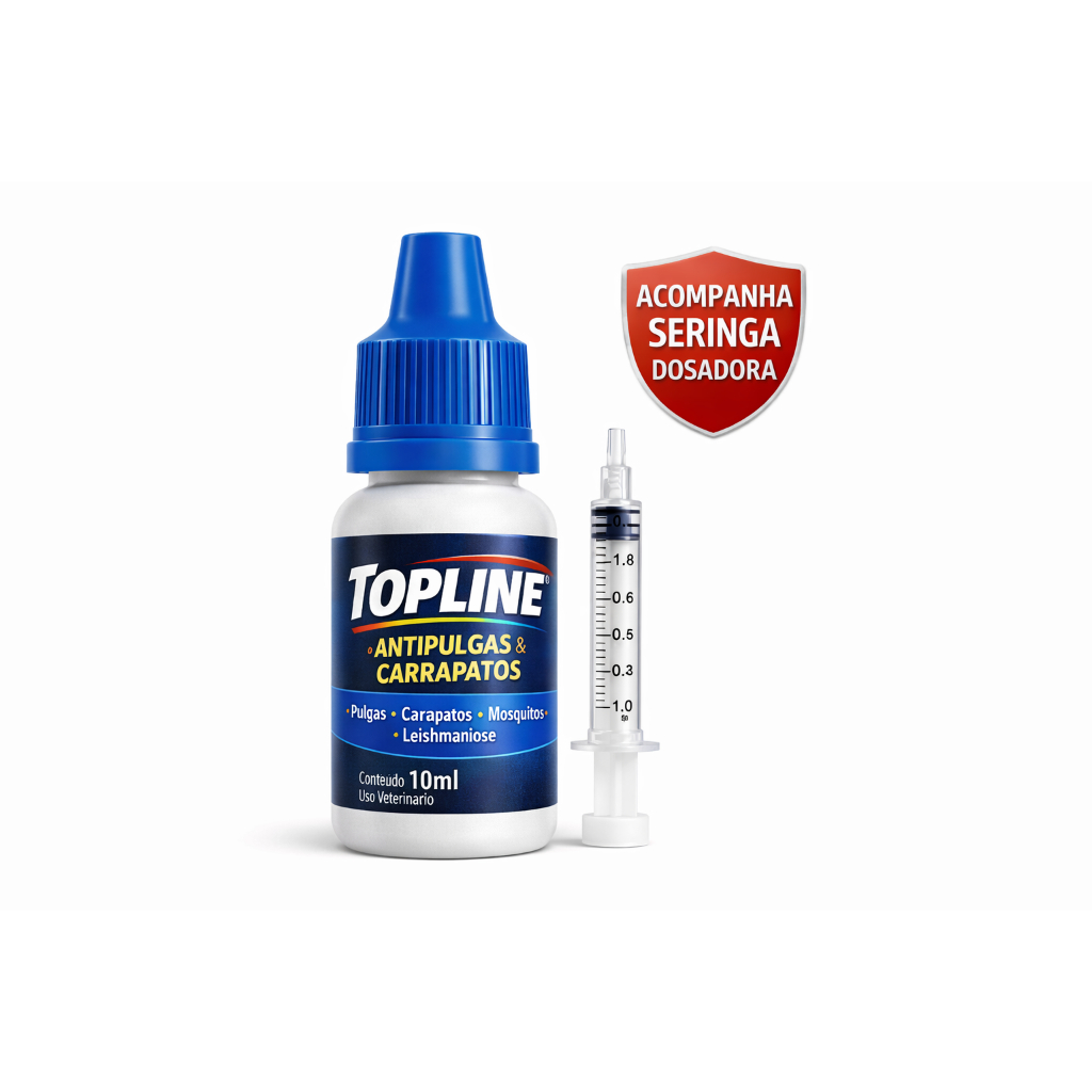 TOP LINE 10ML SPOT ON - PODEROSO ANTIPULGAS, CARRAPATOS E MOSCAS P/ CAES E GATOS