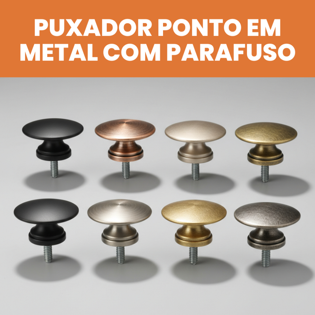 Kit Puxador Ponto Redondo Metal Móveis Gavetas Armários Gabinetes Cozinha Banheiro Com Parafuso