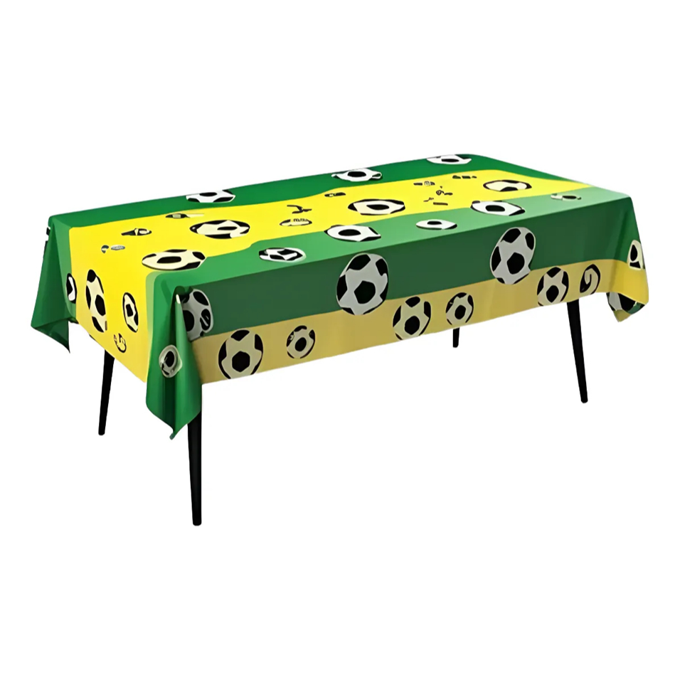 Toalha De Mesa Em Plástico Verde/amarela Copa 1,83x1,37m