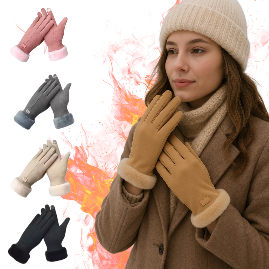 Luva Feminina Touch Screen Térmica Forrada Inverno Frio Veludo Quente Elegante Adulto