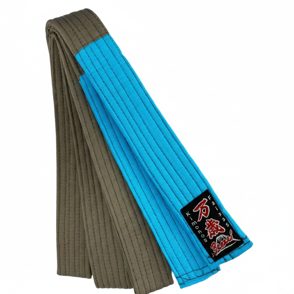 Faixa De Luta Cinza Ponta Azul 2,15m M0/M1 Jiu Jitsu Judô Karatê Taekwondo
