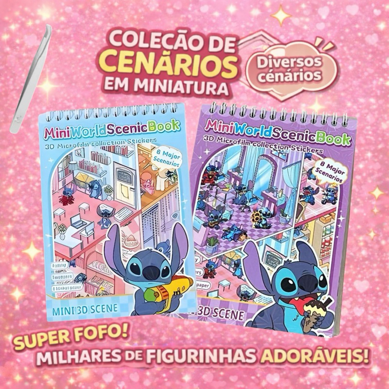 Caderno Stitch  Adesivo 3D 6/8 Cenarios Criativo Scrapbook Diy Com Pinça Montar Comodos