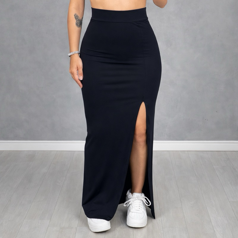 Saia Longa Feminina Com Fenda Diversas Cores Zero Transparência PP ao GG Tamanho Único Look  Eventos