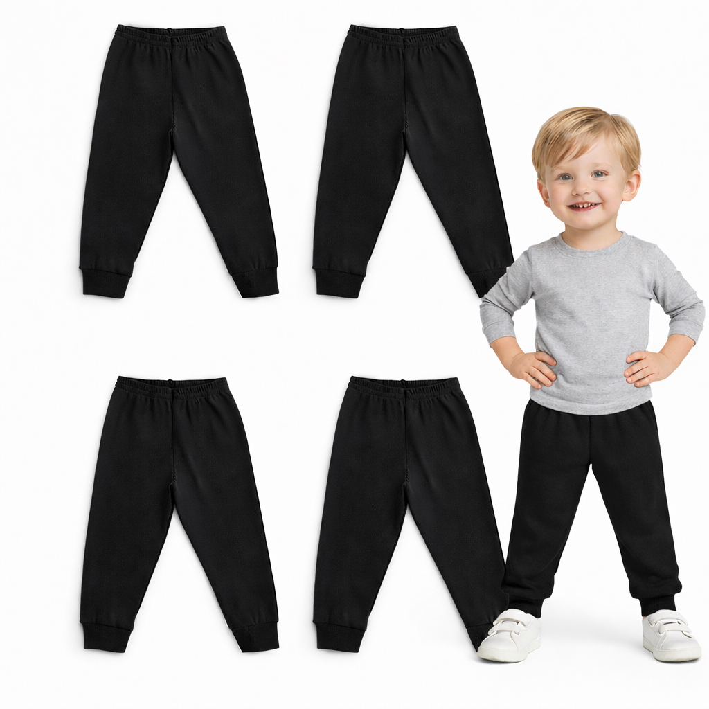 Kit 4 Calças Infantil PRETO Bebê Unissex Ribana Canelada Conforto | RN ao G e 1 ao 10 | REF 2435