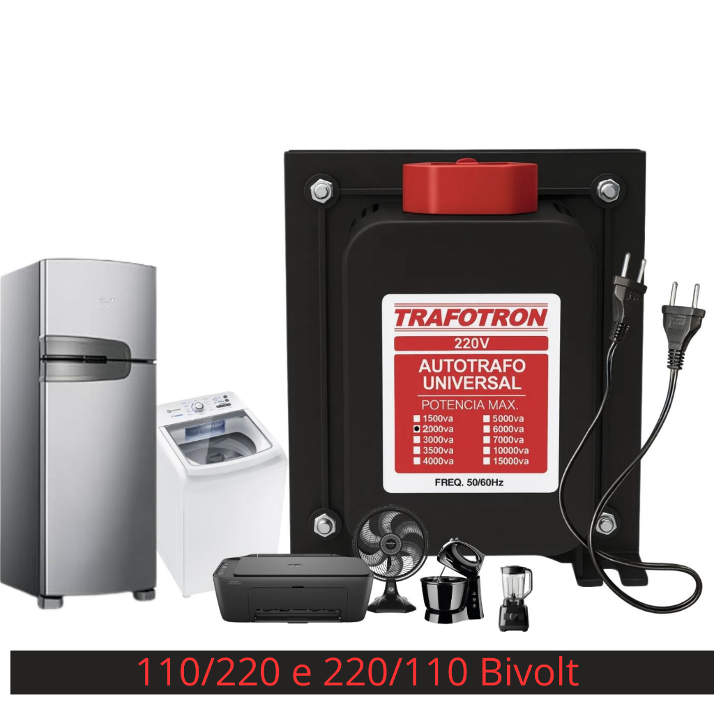 Auto Transformador 2000va 110/220 e 220/110 Bivolt Conversor De Voltagem 1000w Rabicho 3 Pinos