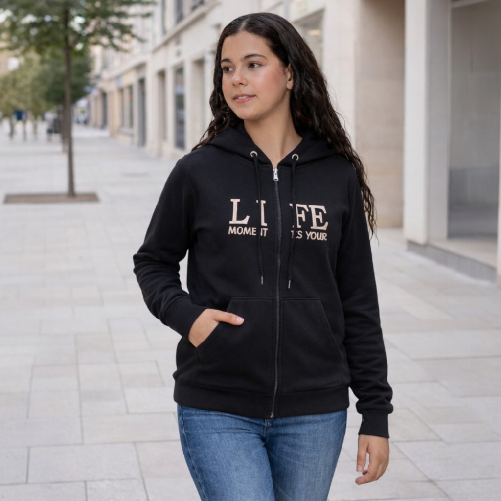 Jaqueta com Zíper Juvenil Menina Moletom Grosso Peluciado Premium Casaco Capuz Aplique Courinho