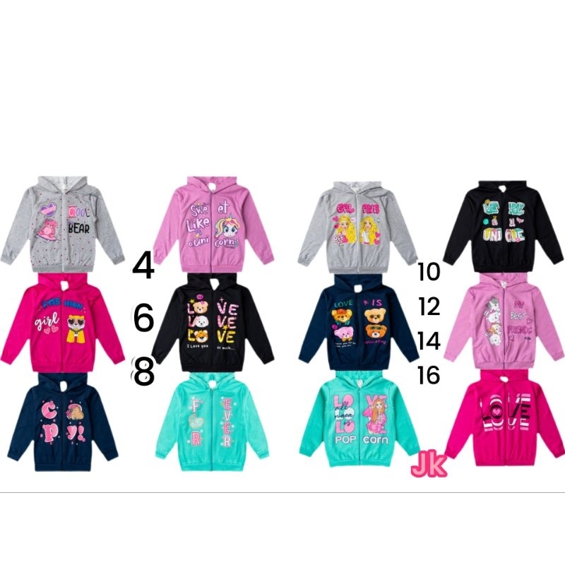 Moletom Infantil Feminino Menina Casaco Inverno com Capuz e Zíper Estampado Confortável