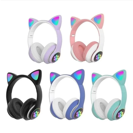 Fone De Ouvido Orelha De Gato Gatinho Cat Bluetooth Ear Com Led Rgb Headphone