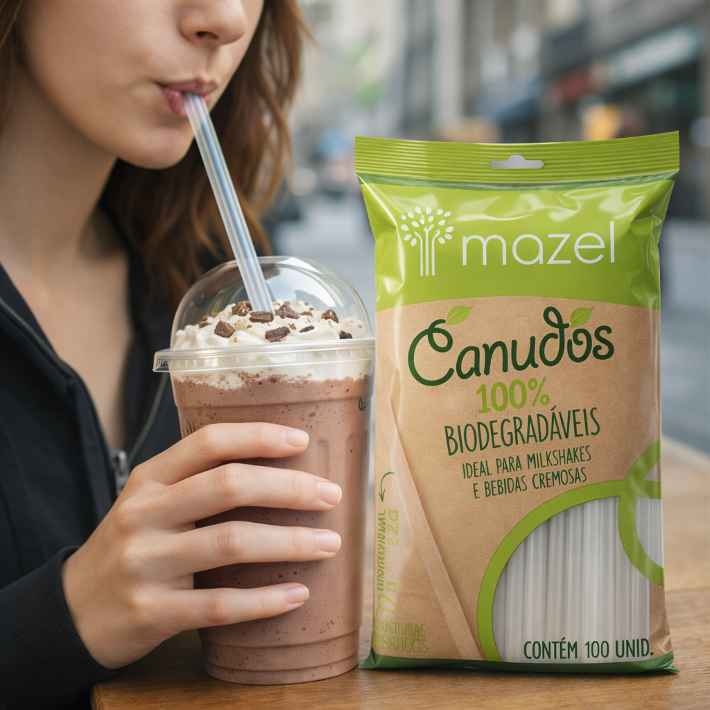 Canudo Milkshake 8mm Transparente 100 Unidades Plástico Açaí Smoothie Drinks Festa