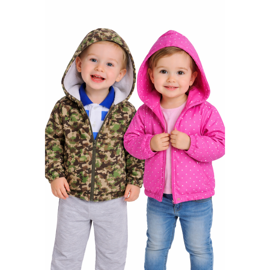 Jaqueta Infantil com Capuz Estampada Casaco Leve e Confortável  Moda Infantil Menino e Menina +1BB
