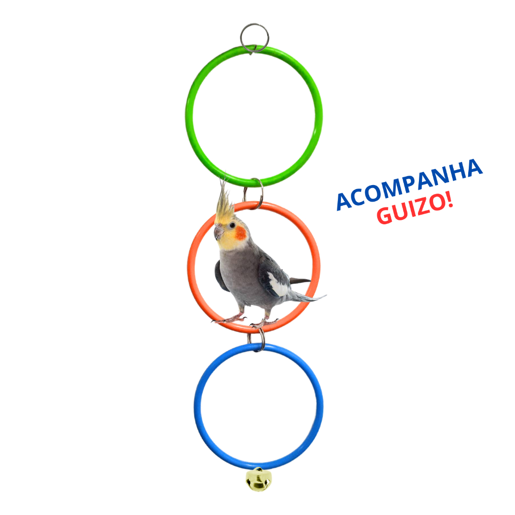 Argola Tripla Calopsita Balanço Brinquedo Pássaros Aves Colorida