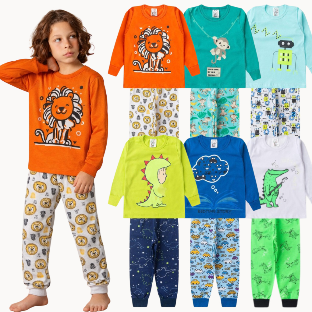 Kit 6 Peças Pijama Sortido Infantil Menino Meia Estação
