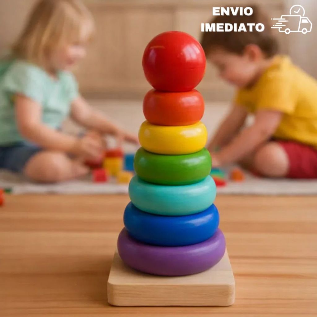 Brinquedo Montessori Torre Colorida Madeira | Empilhar, Encaixar e Aprender