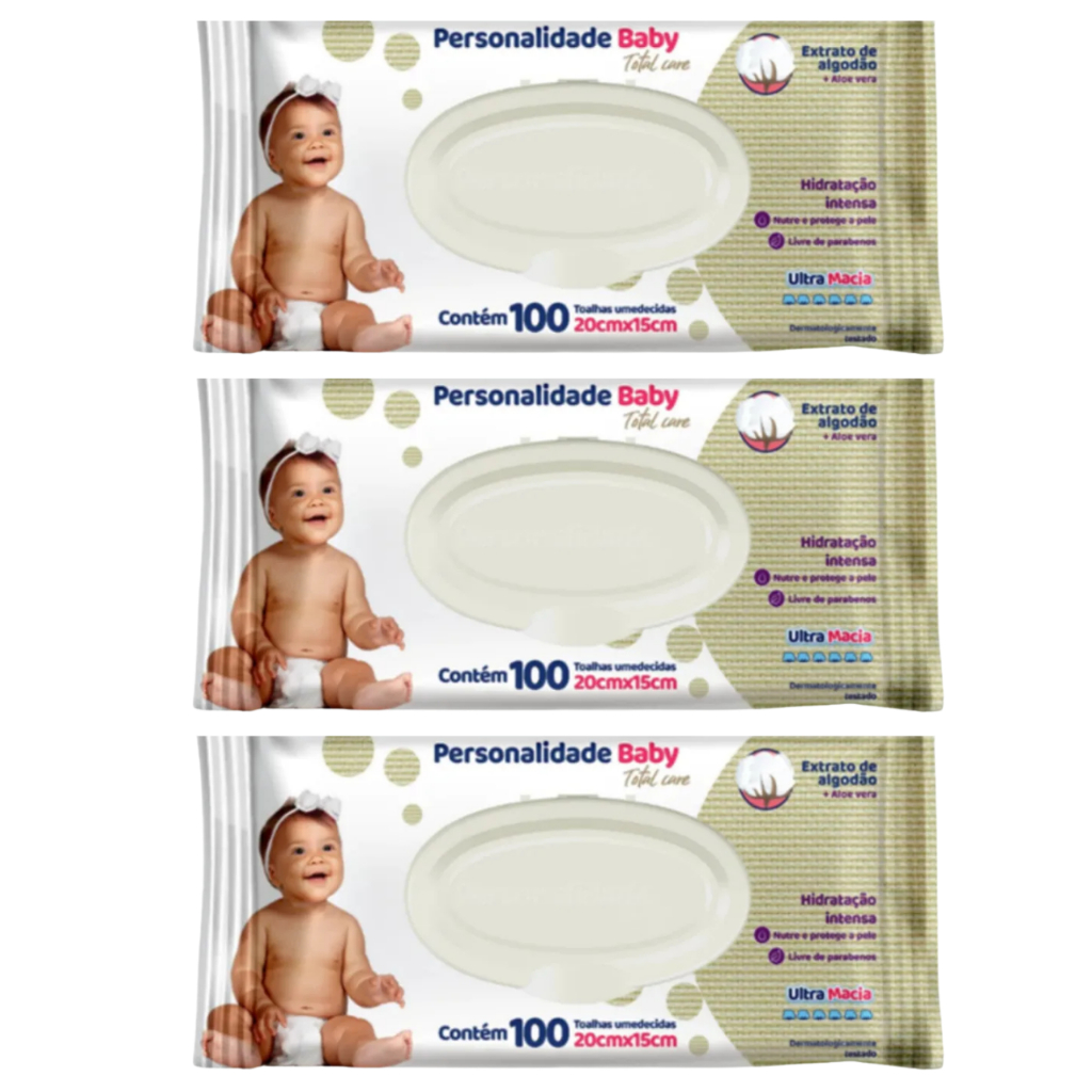 Personalidade Baby Total Care Kit 3 Pacotes Toalhas Umedecidas com  100  Unidades cada