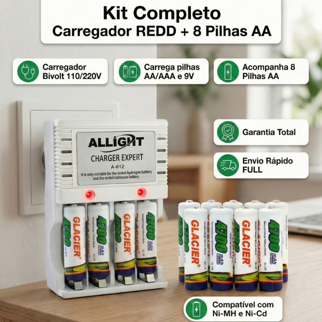 Carregador de Pilhas Recarregáveis AA AAA Automático Bivolt 110/220V